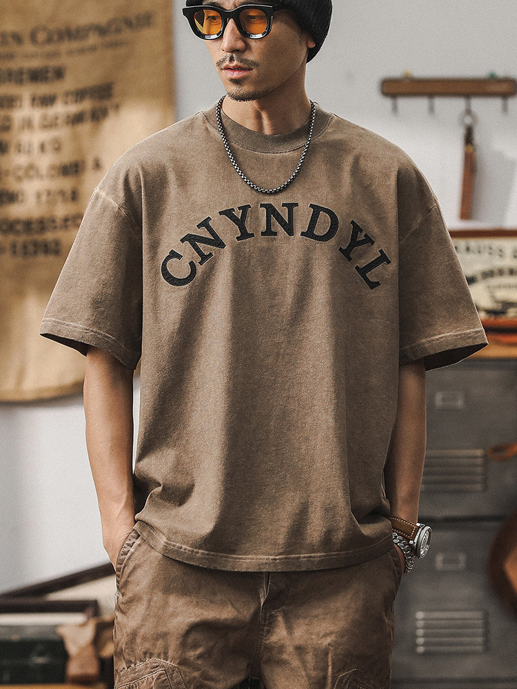 美式復古300g重磅T恤男短袖夏季古著上衣重水洗臟染寬鬆體恤