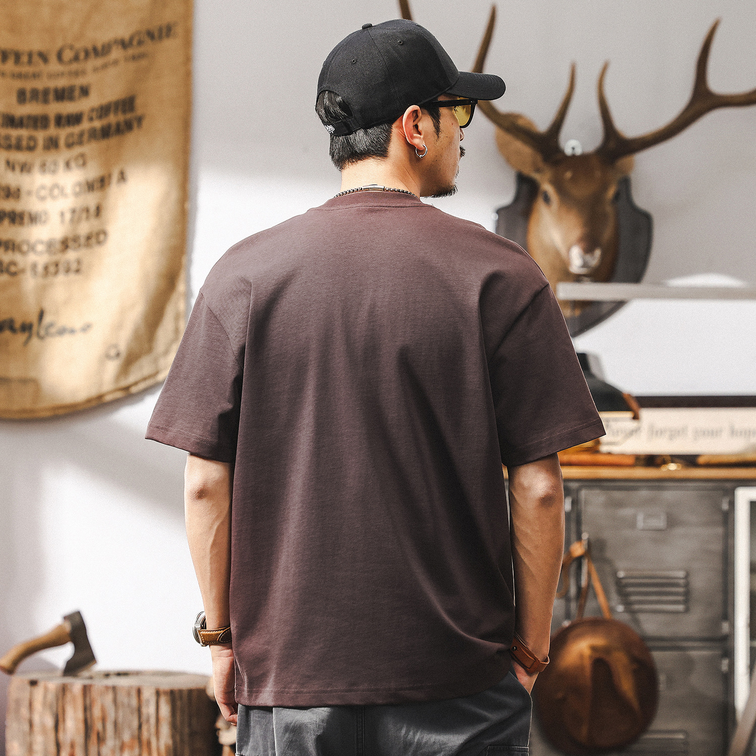 美式復古短袖T恤男士2025新款潮流上衣重磅寬鬆大碼男裝夏季