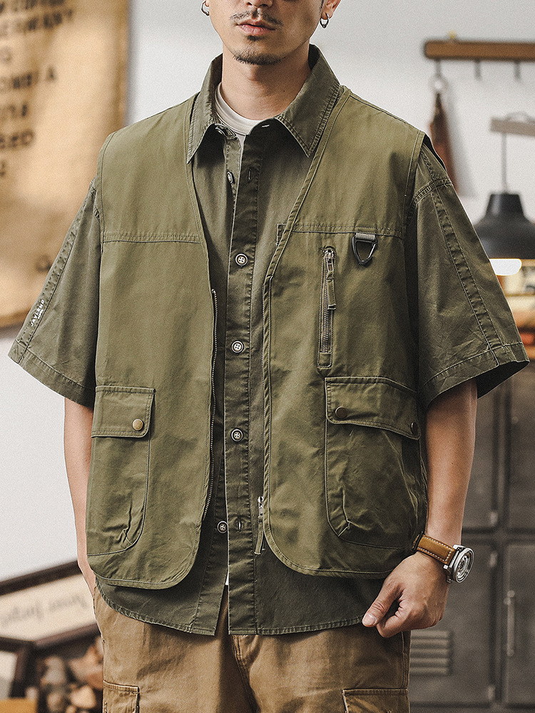 美式潮牌戶外露營風工裝馬甲男士夏季薄款山系釣魚背心坎肩外套男