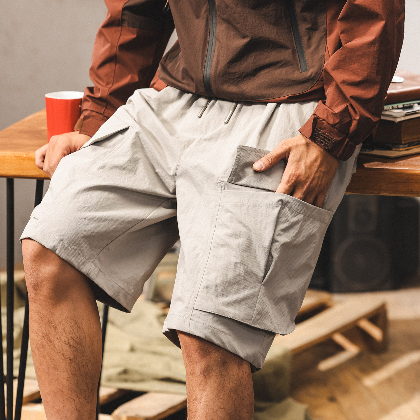 美式戶外冰絲工裝短褲男夏季新款運動五分褲寬鬆潮牌休閒速幹中褲