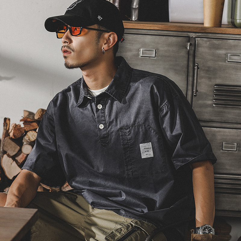 美式重磅復古水洗短袖polo衫男夏季潮牌廓形寬鬆日系T恤男潮