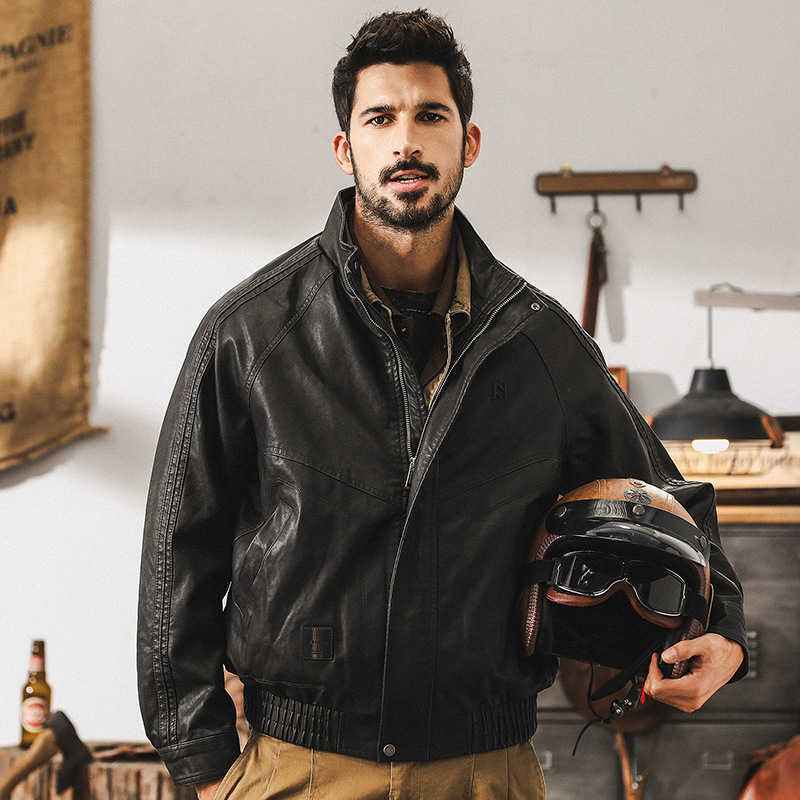美式復古軟皮衣外套男冬季加絨寬鬆硬漢帥氣機車服秋冬款棉服夾克
