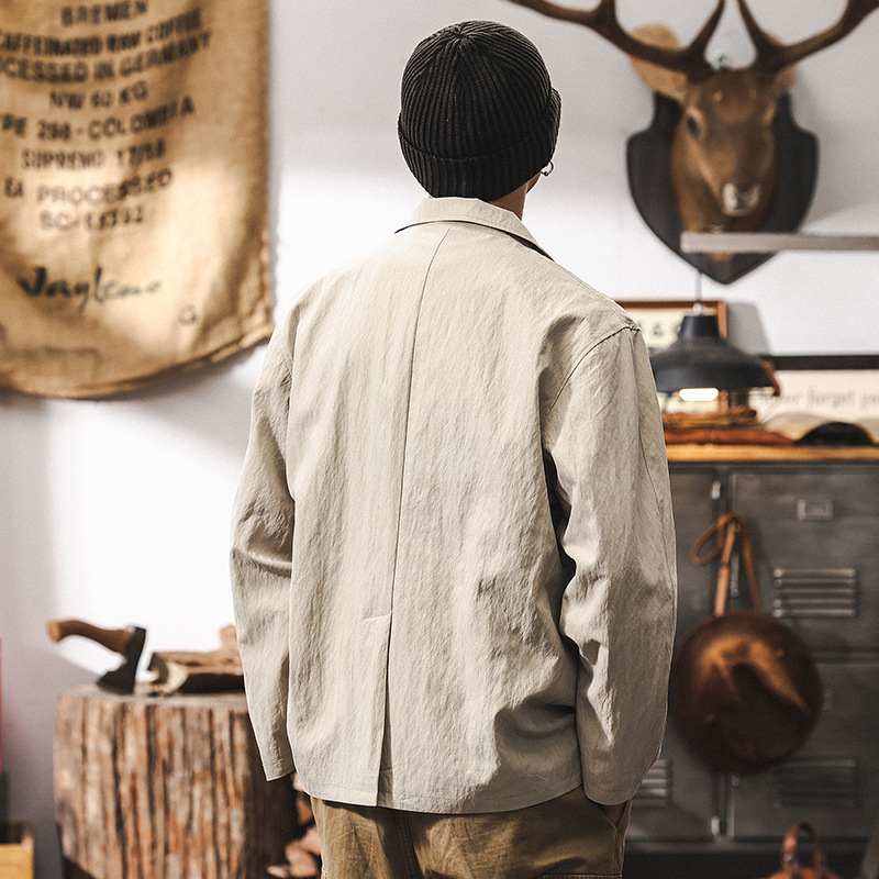 萊賽爾天絲高級感休閒西服男秋季新款寬鬆潮流西裝夾克薄款外套男