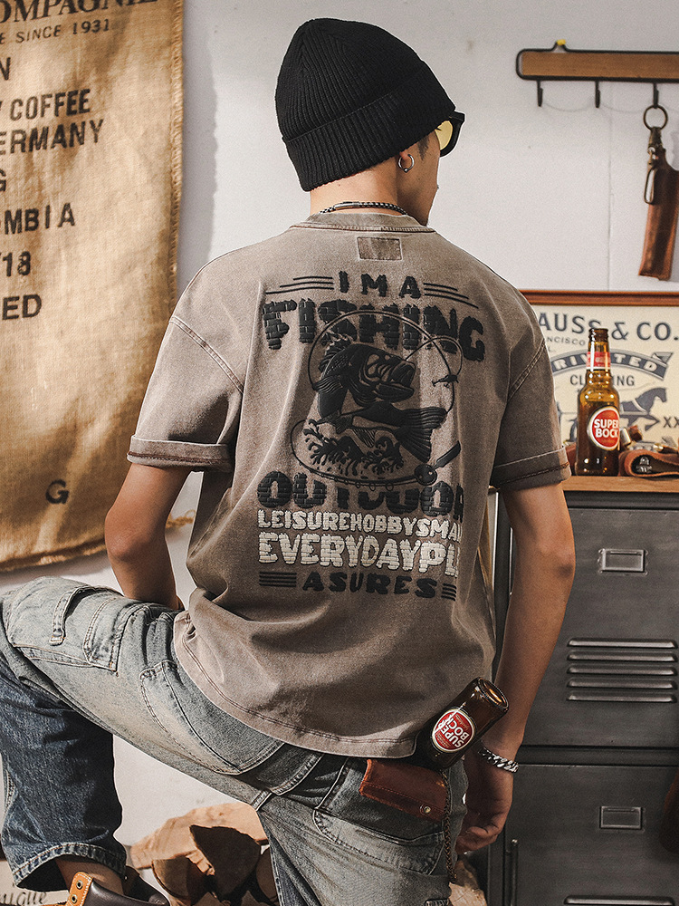 美式潮牌短袖T恤男夏季寬鬆2024新款上衣男230g重磅黑色體恤