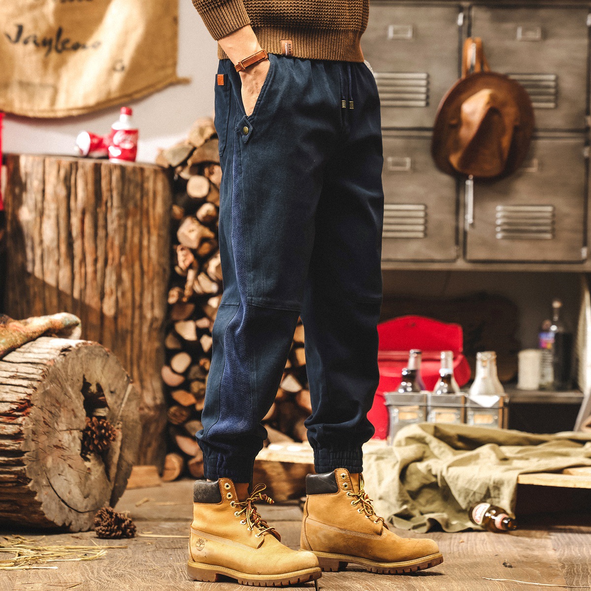 美式復古藏青色工裝褲子男春秋2025新款寬鬆直筒秋季男士休閒褲潮