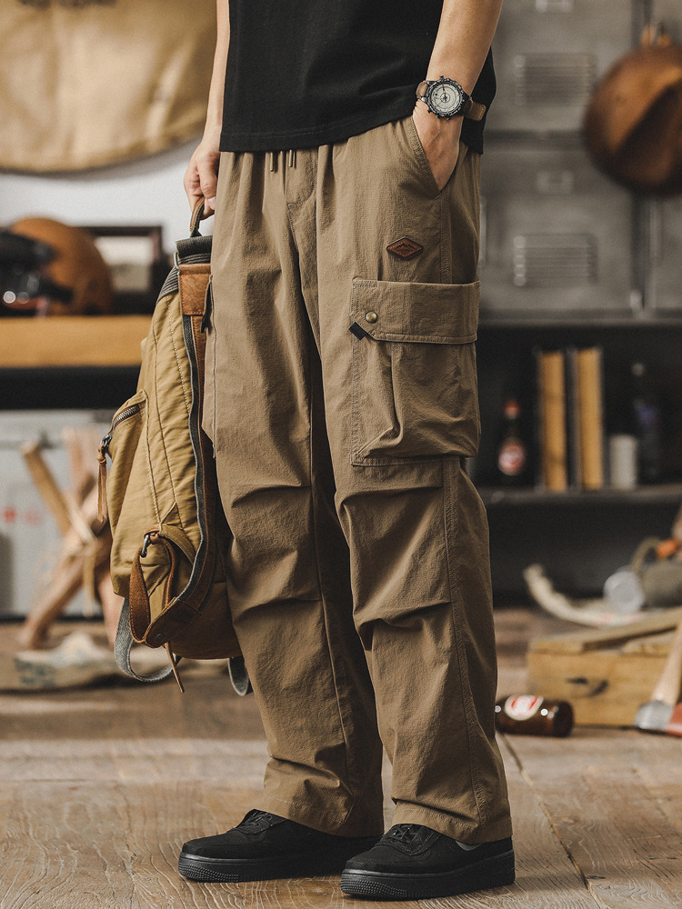 春季新款美式工裝褲子男春秋潮牌寬鬆直筒男士潮牌休閒褲男衝鋒褲