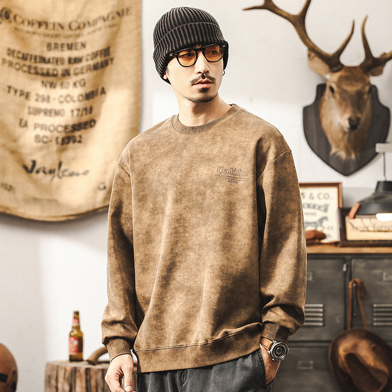 美式復古360g重磅衛衣男秋冬款寬鬆仿水洗做舊潮牌2024新款上衣男