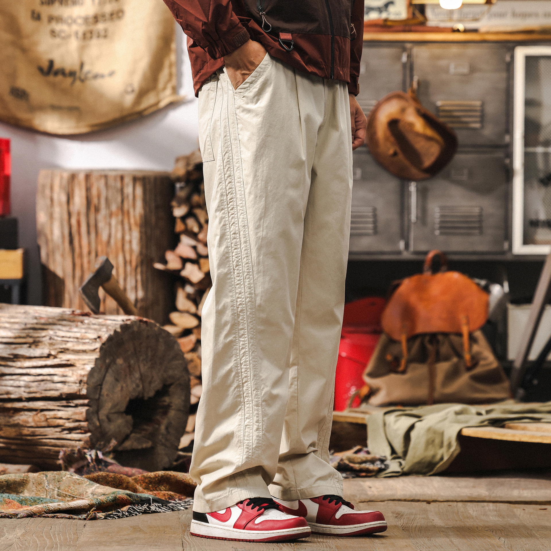 美式復古立體裁剪薄款褲子男2025新款春季潮牌寬鬆直筒休閒褲