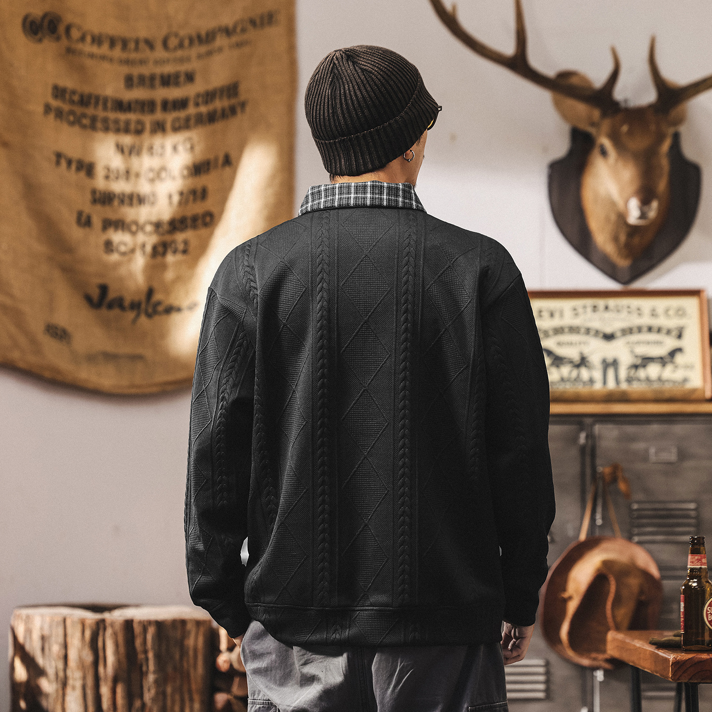 美式復古假兩件重磅衛衣男春秋2025新款寬鬆針織提花男士Polo衫潮