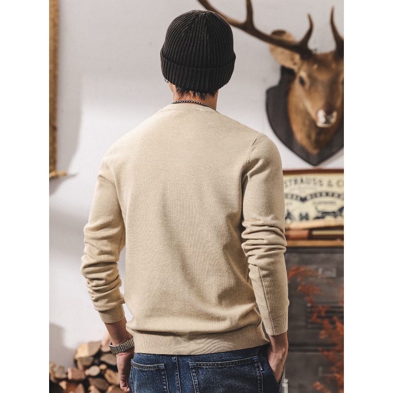 美式復古毛衣男秋冬新款潮牌保暖純色休閒內搭上衣男士針織打底衫