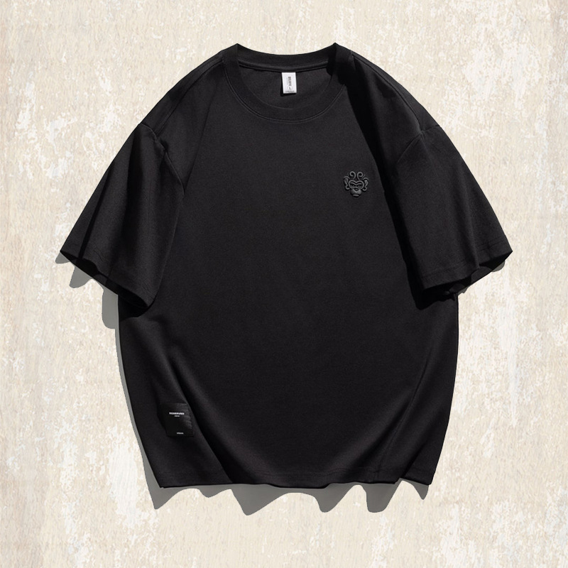 美式復古悟空刺繡短袖T恤夏季男裝2025新款潮牌寬鬆簡約男士上衣