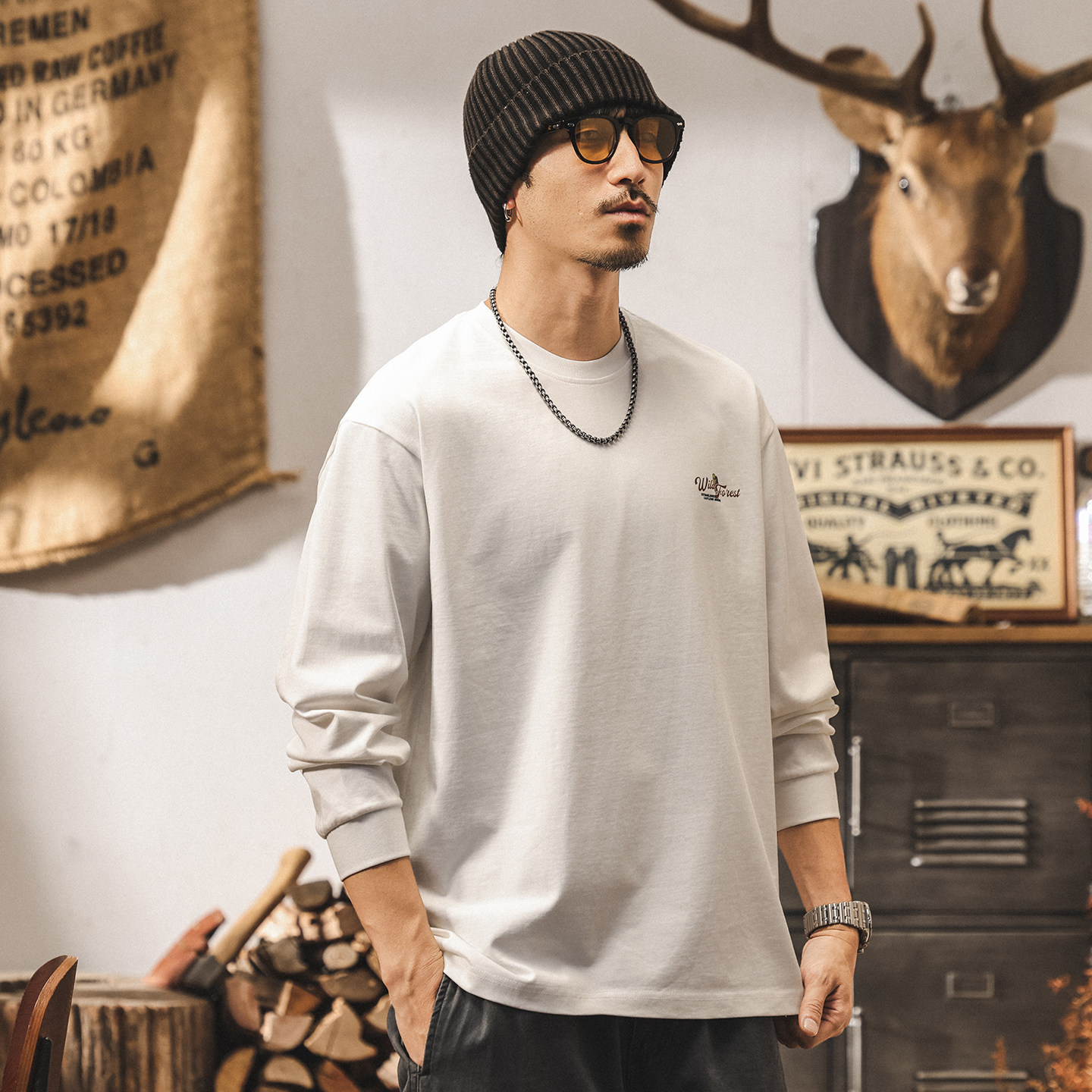 美式復古300g重磅T恤男長袖春季潮牌山系男裝寬鬆上衣T恤男