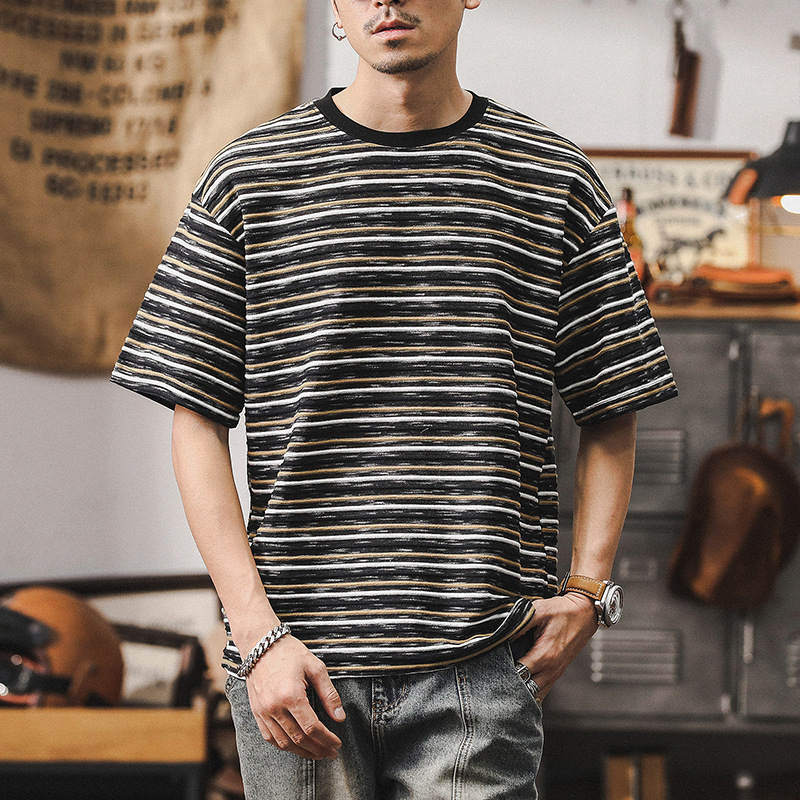 杰雷諾美式復古男士T恤短袖男款夏季雲彩棉寬鬆大碼男裝半袖衣服