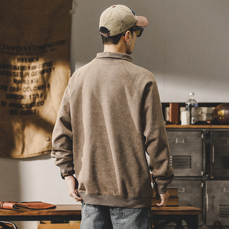 杰雷諾美式重磅衛衣男秋冬款高領紮染復古立體鋼印加絨外套男冬季