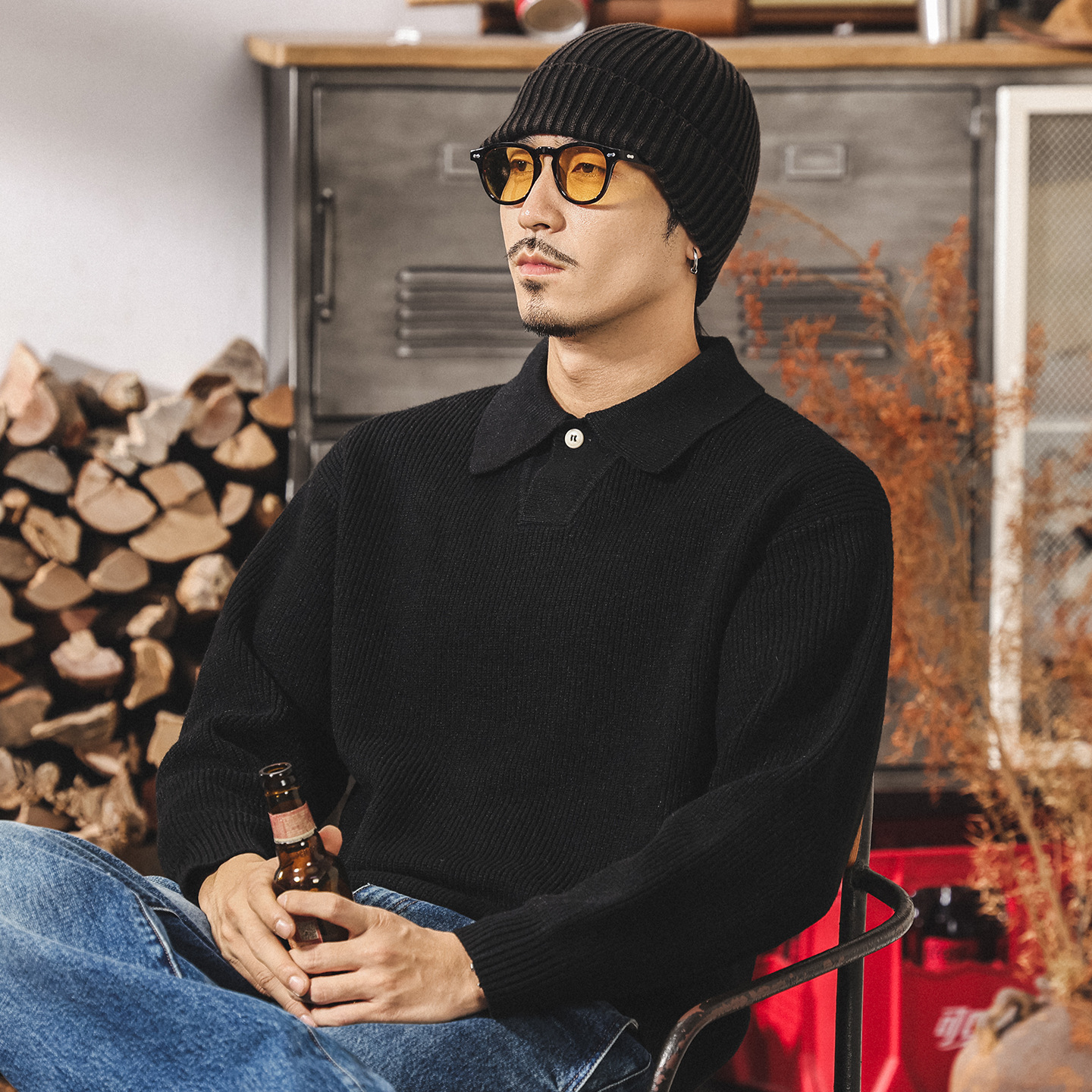 美式復古Polo馬球領毛衣男秋冬新款輕熟寬鬆毛線衣休閒男士針織衫