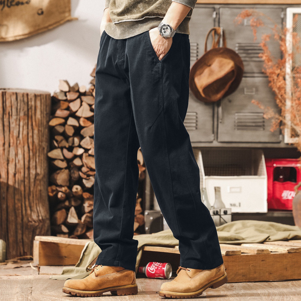 美式復古工裝褲子男款加絨2025冬季新款直筒男士褲子寬鬆休閒長褲