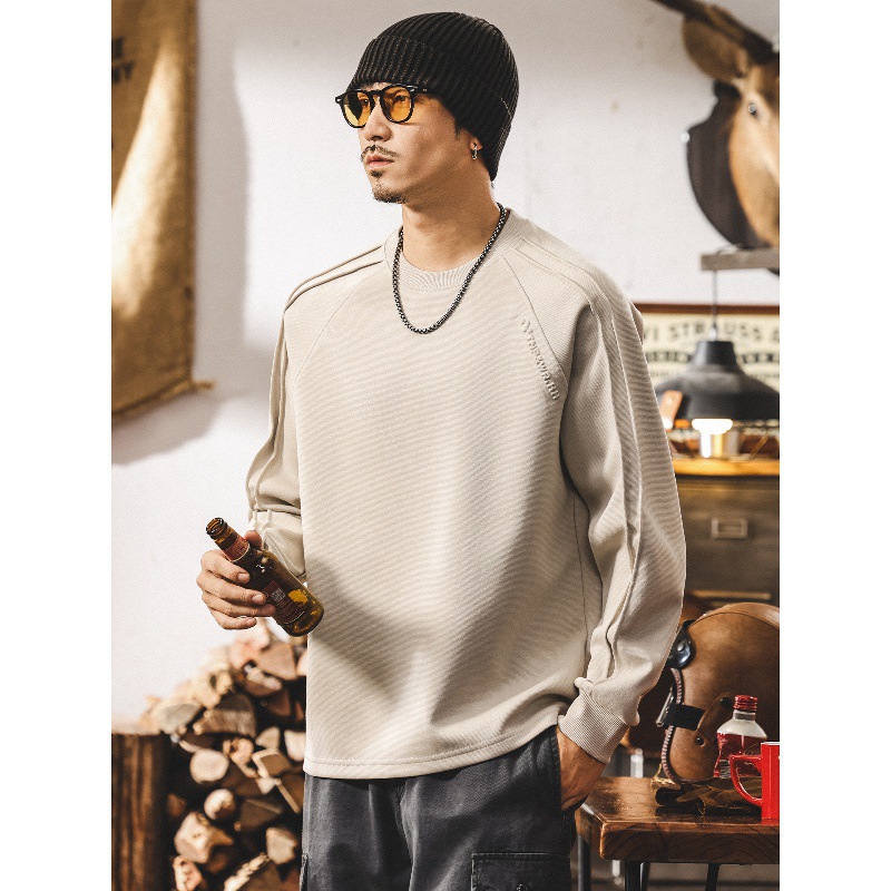 美式復古長袖t恤男秋季潮牌男士上衣寬鬆大碼300g重磅衛衣男春秋