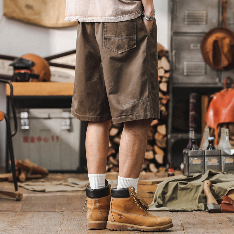 美式重磅復古工裝短褲男夏季2024新款寬鬆大碼休閒五分中褲子男潮