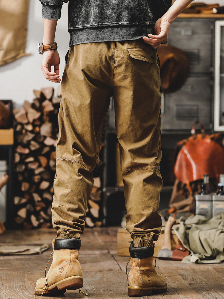 美式重磅復古工裝褲子男春季潮牌寬鬆直筒休閒褲男束腳獵裝戰術褲