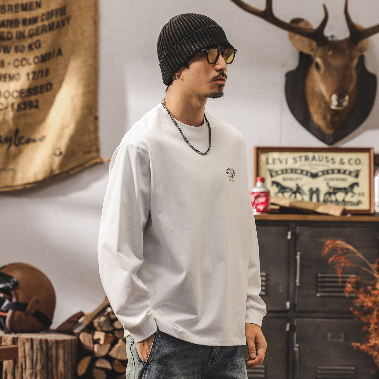 美式復古長袖男t恤2025新款山系男裝300g重磅寬鬆休閒純棉上衣男T