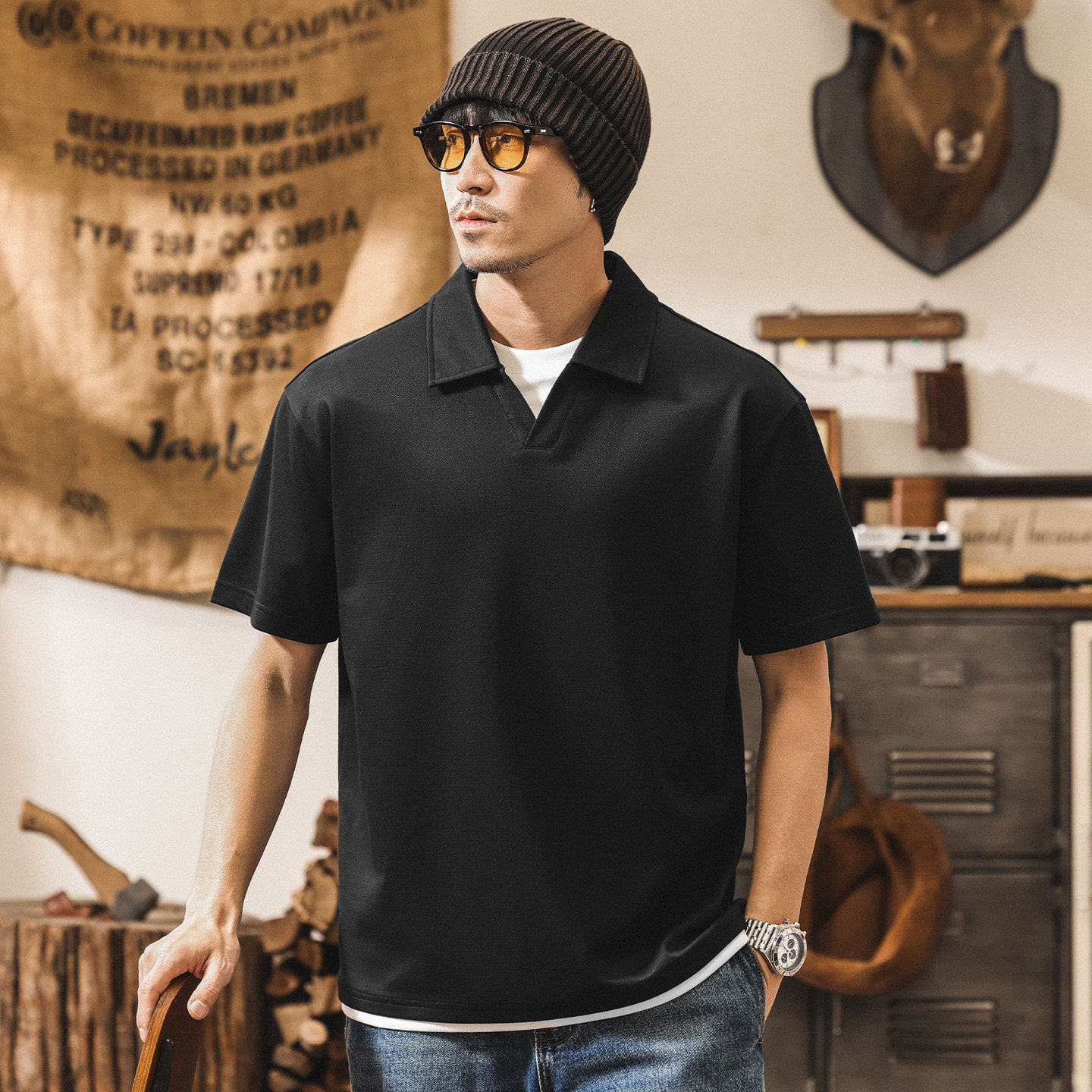 美式復古假兩件POLO衫短袖男款夏季2026新款潮牌休閒寬鬆男士T恤