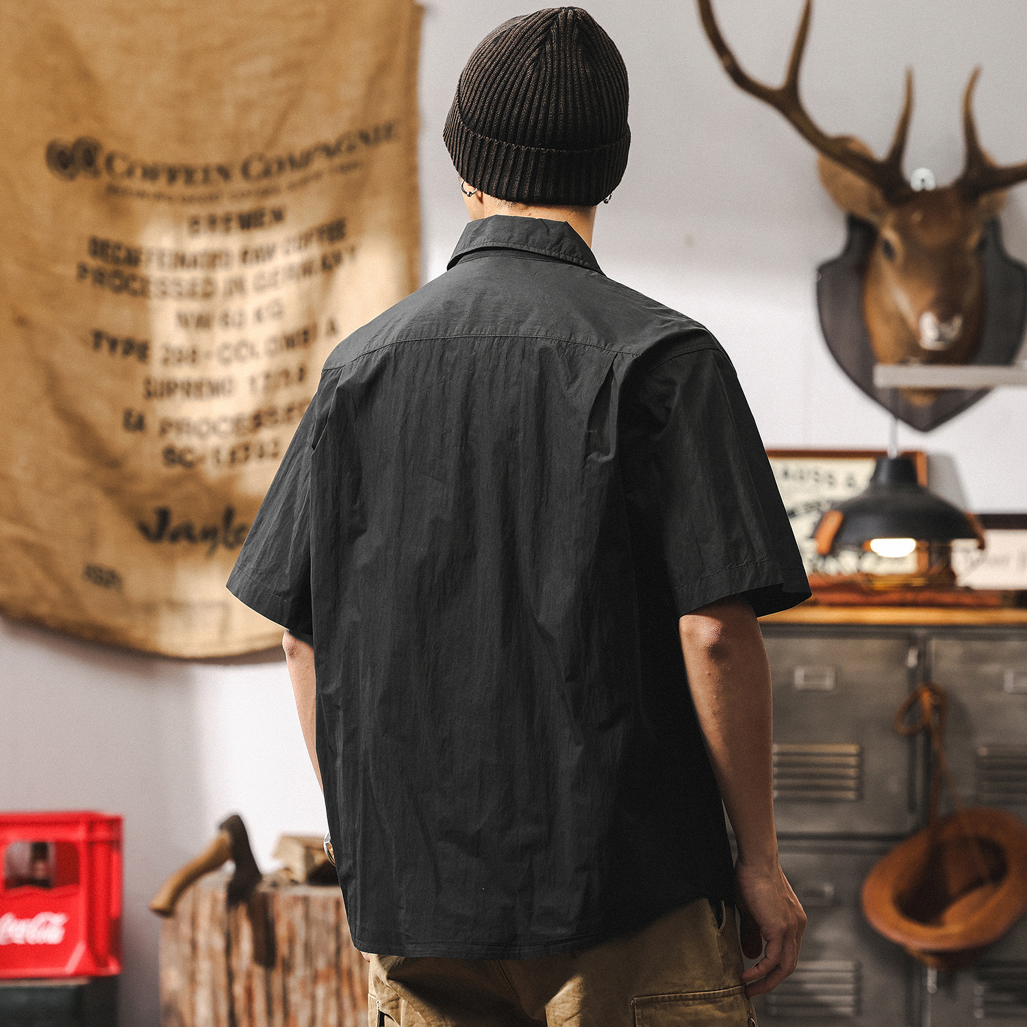 古巴領襯衫男短袖夏季2025新款美式復古潮牌戶外機能寬鬆工裝襯衣