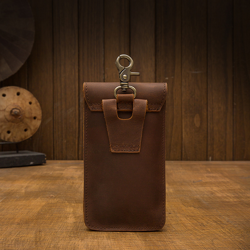 手工真牛皮手機包男士腰帶包多功能掛包瘋馬皮穿皮帶腰包便捷小包