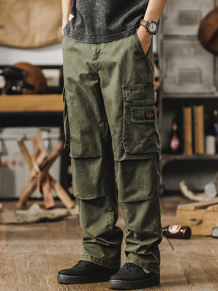 美式重磅復古工裝褲子男寬鬆直筒機能傘兵戶外獵裝戰術男士休閒褲