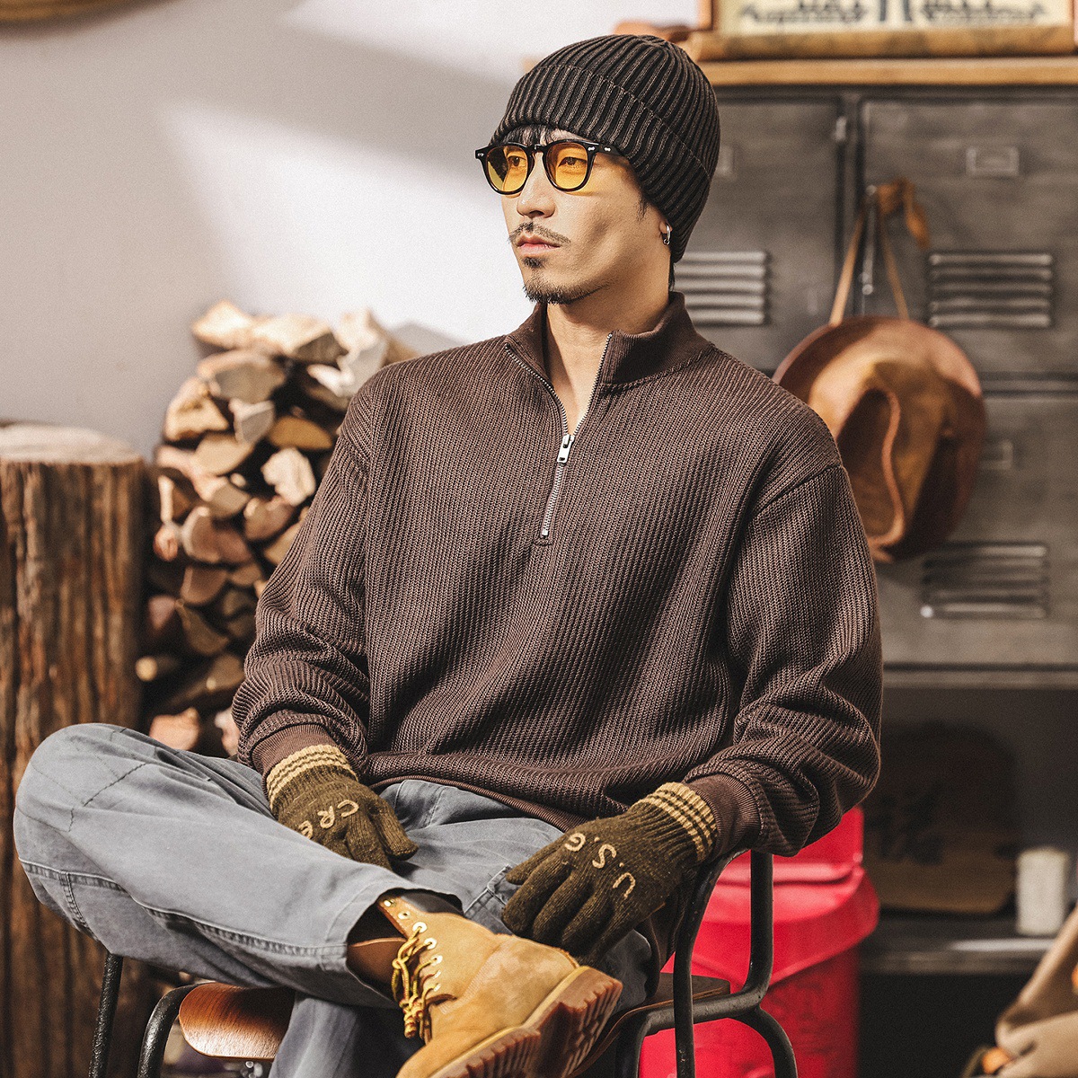 美式復古550g重磅半高領衛衣男春秋新款寬鬆潮牌衣服男士秋季外套