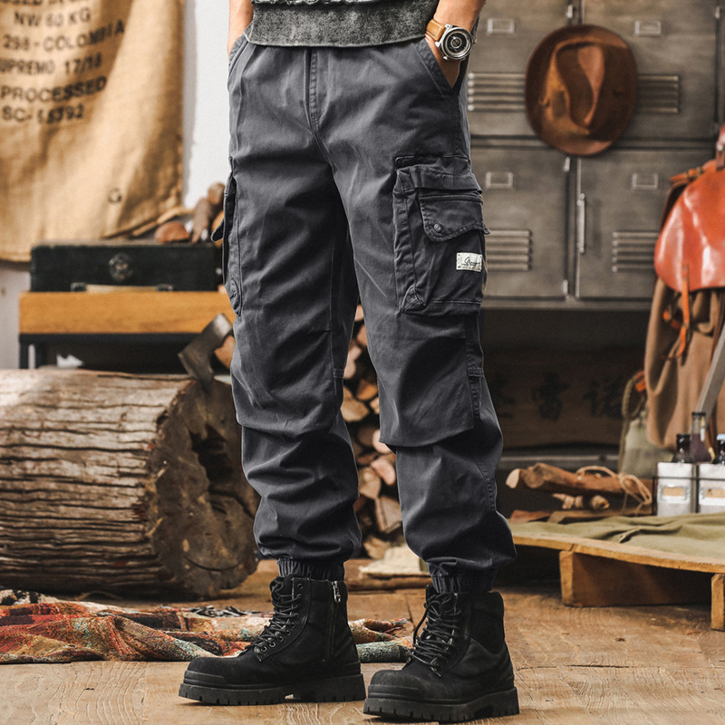 美式復古工裝褲子男秋冬季2024新款硬漢戶外寬鬆直筒男士休閒長褲