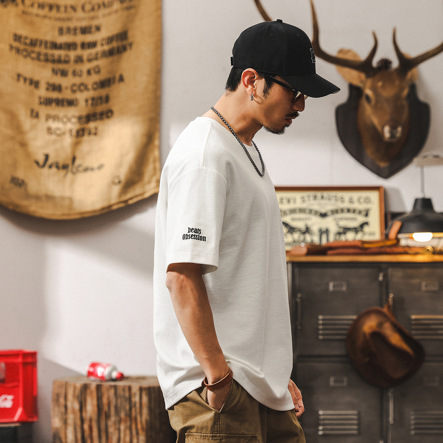 美式復古32支重磅肌理短袖男款T恤夏季寬鬆潮牌簡約刺繡男士上衣