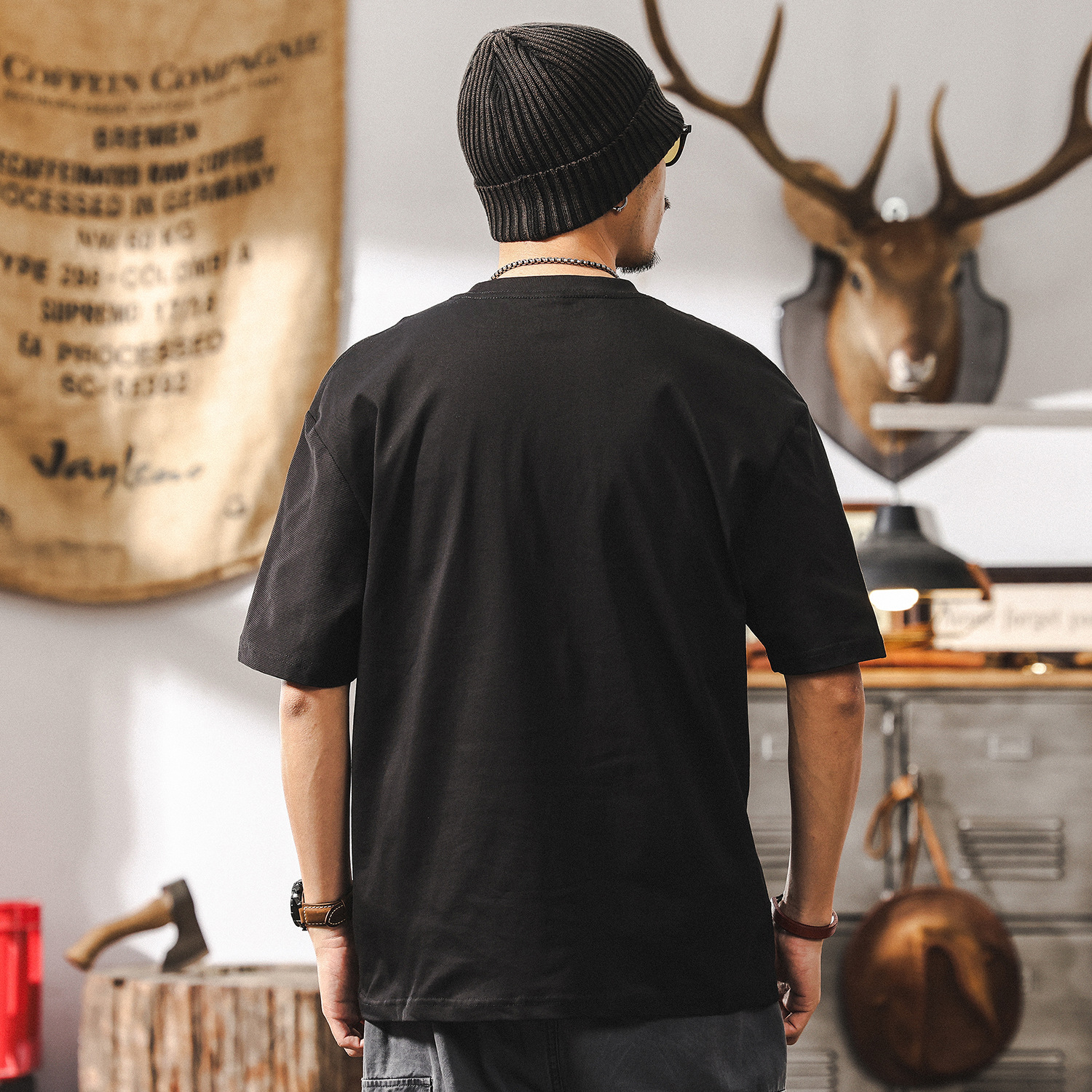 高級感拼接提花T恤男夏季美式短袖2025新款寬鬆潮牌男士半袖