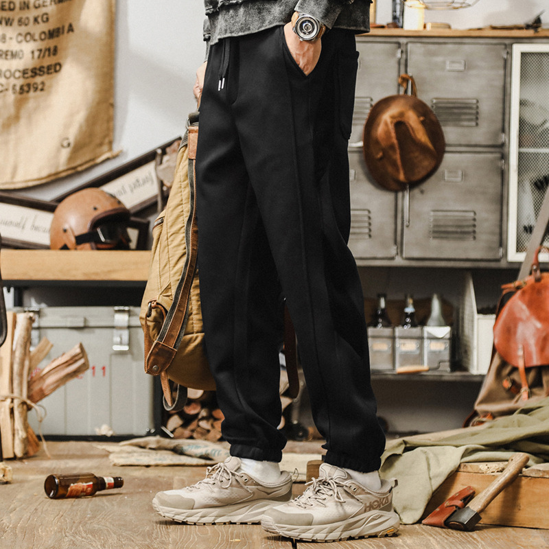 美式復古360g重磅休閒褲子男2024秋季新款慵懶風寬鬆直筒束腳衛褲