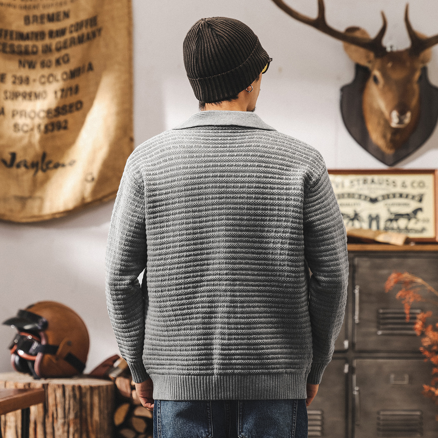 美式復古開衫毛衣外套男春秋2025新款重磅男士針織衫寬鬆秋冬上衣