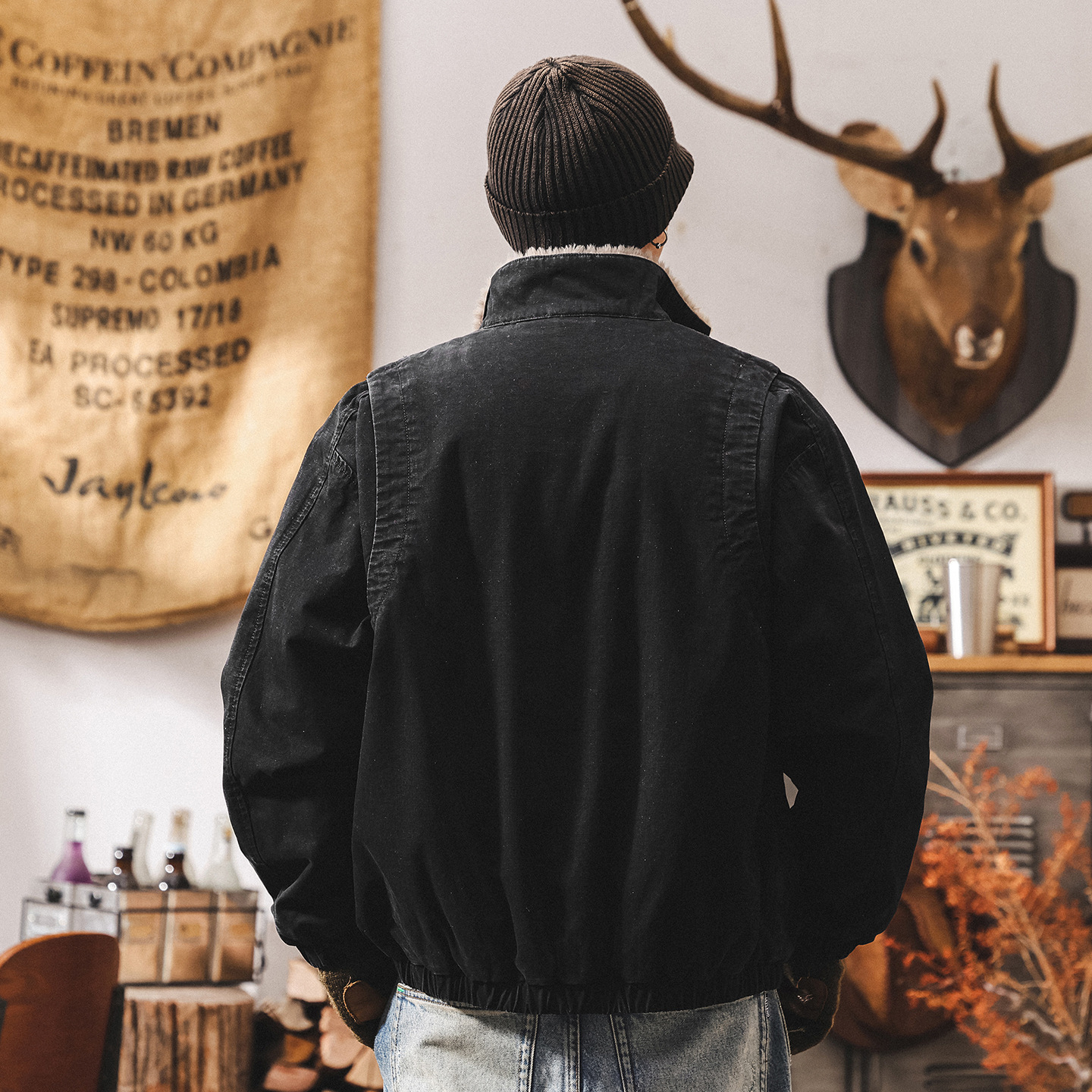 美式復古重磅做舊工裝棉服男加厚冬季保暖座山雕毛領棉襖加絨外套