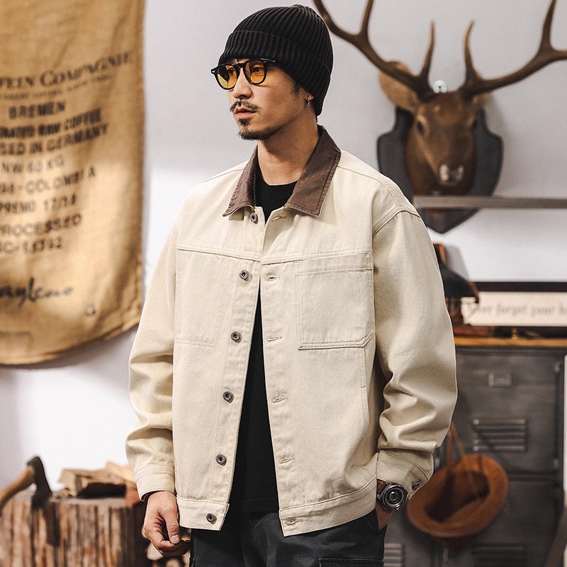 美式復古重磅穀倉工裝夾克男春秋新款潮牌寬鬆巴恩風翻領外套男款