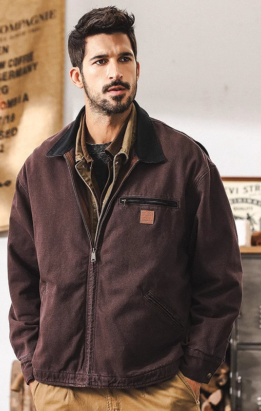 美式復古重磅工裝外套男秋冬款寬鬆潮流痞帥硬漢水洗底特律夾克男