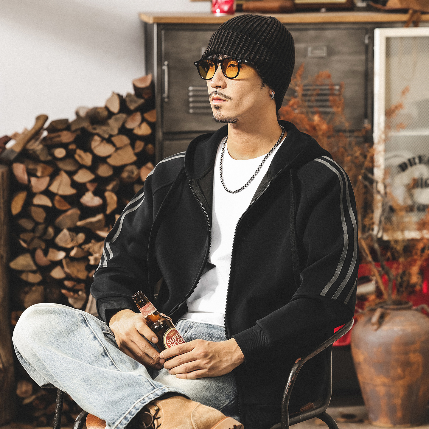 美式復古開衫連帽外套男春秋潮牌運動男生寬鬆休閒重磅衛衣男秋季