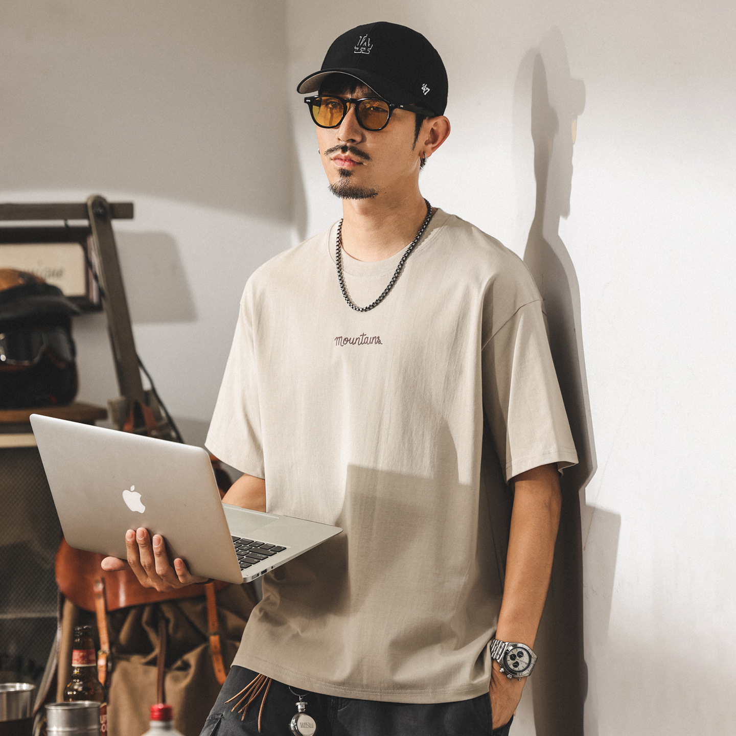 美式潮流短袖t恤男夏季新款260g半袖山系印花男士休閒上衣潮