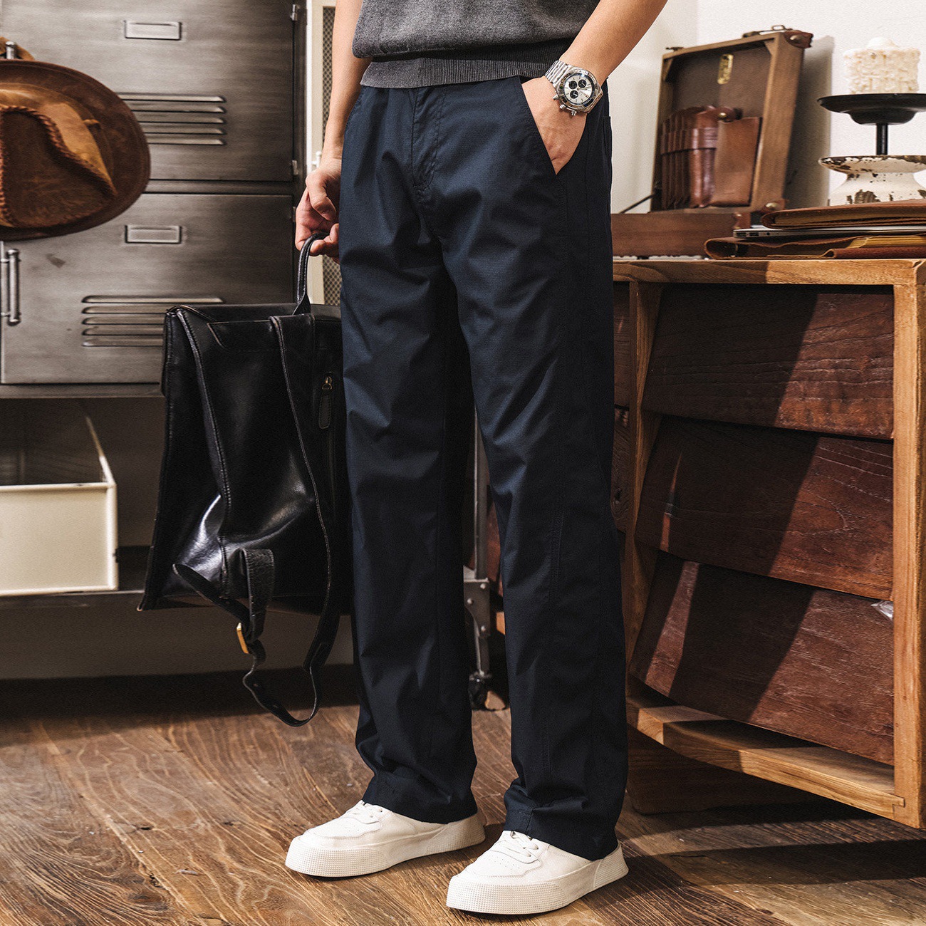 美式復古直筒工裝褲子男春季冰絲薄款男褲潮牌通勤寬鬆休閒長褲男