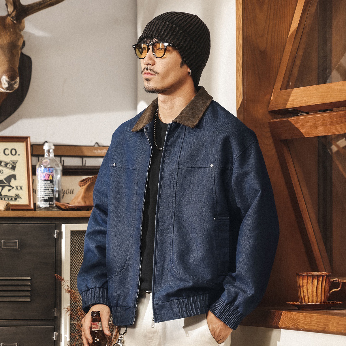 美式復古霜感巴恩風外套男春秋潮牌寬鬆硬漢工裝夾克男士秋季新款