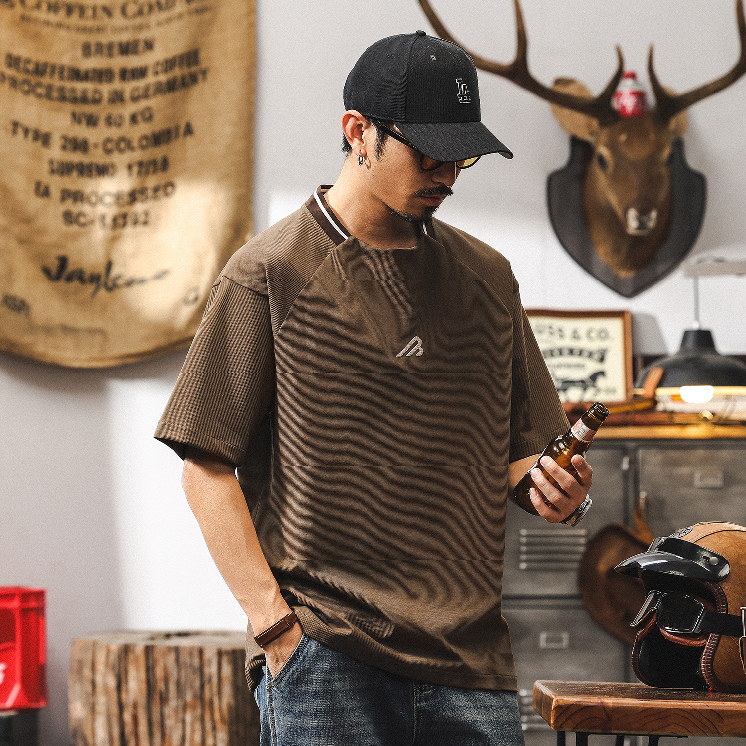 【索羅娜涼感科技】短袖男夏季男士T恤潮牌設計感半截袖美式上衣