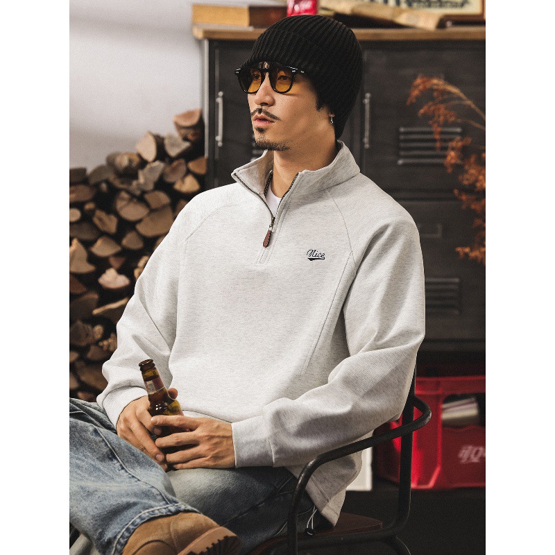 美式复古重磅拉链半高领卫衣男春秋2025新款潮牌宽松休闲秋季外套