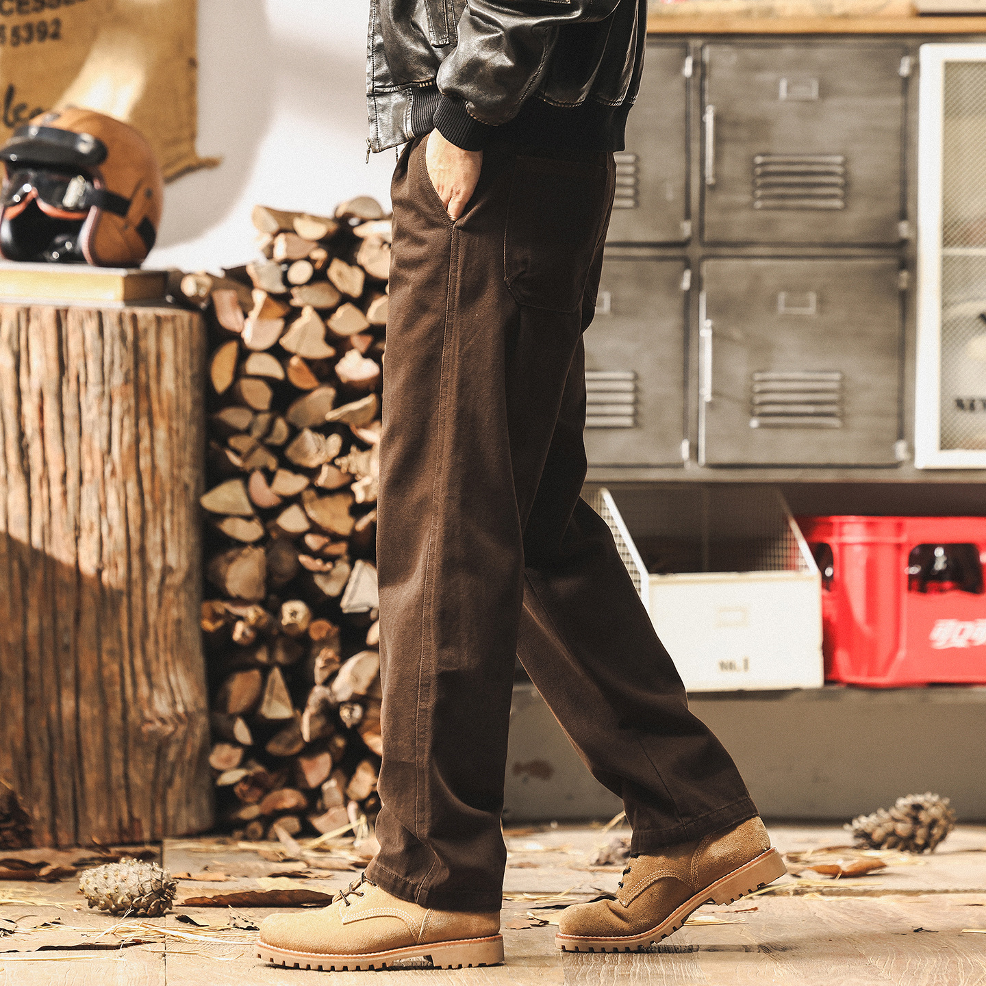 美式復古咖色工裝褲子男寬鬆直筒男褲秋季2025新款潮牌男士休閒褲