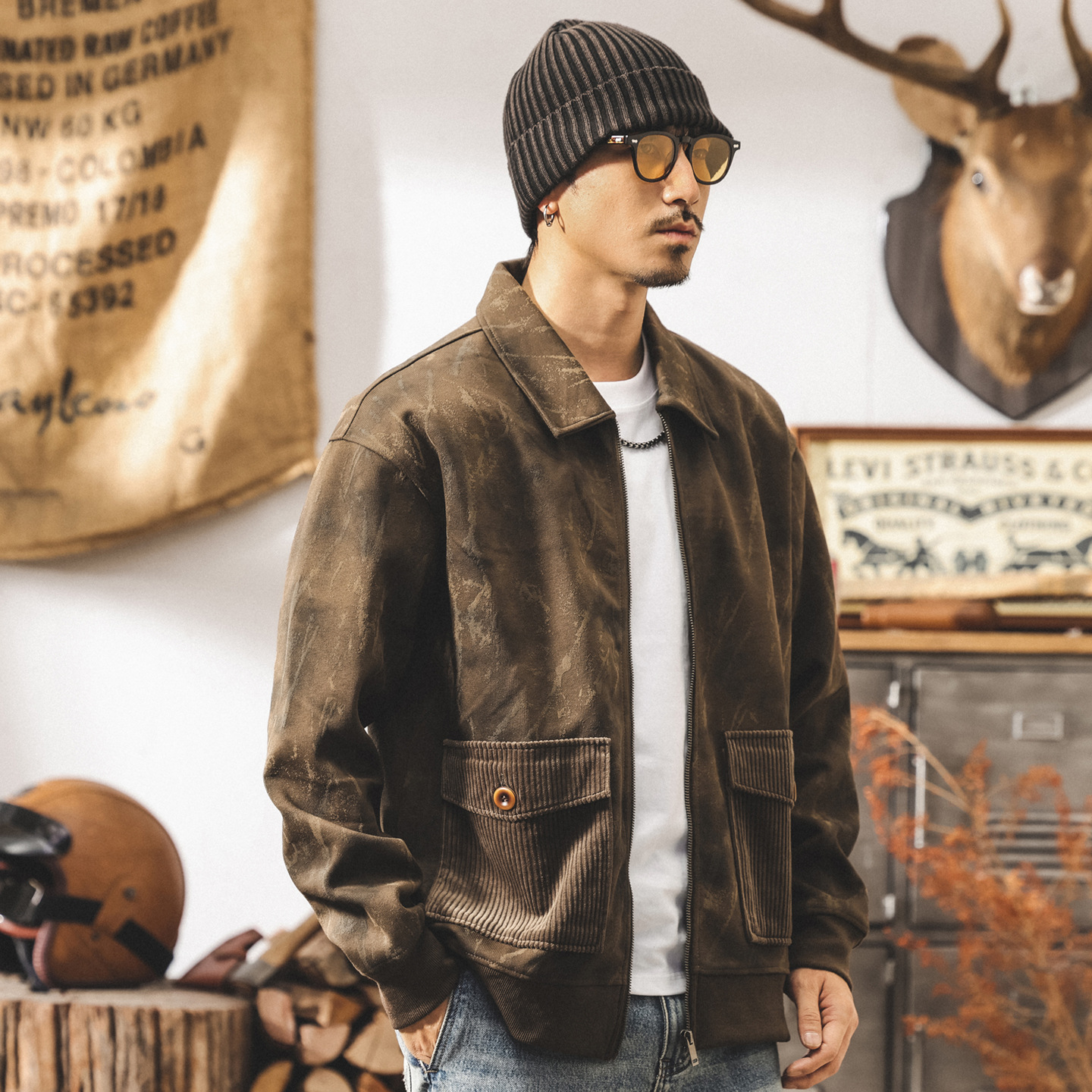 美式復古髒染380g重磅衛衣男秋冬款潮牌寬鬆大碼秋季開衫外套男款