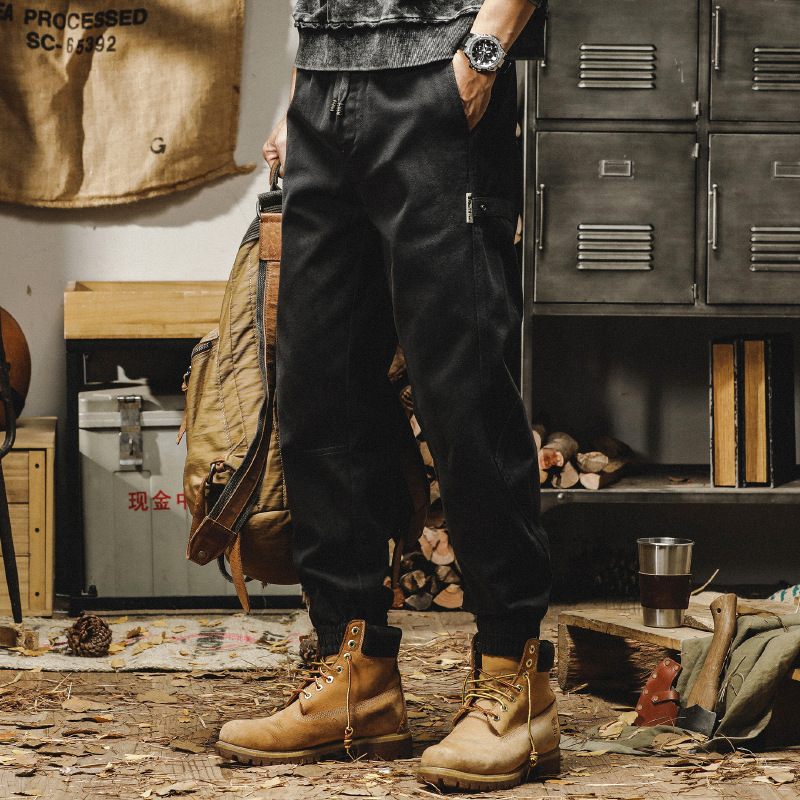 杰雷諾美式潮牌380g重磅雪花絨休閒褲男秋冬款寬鬆束腳工裝褲