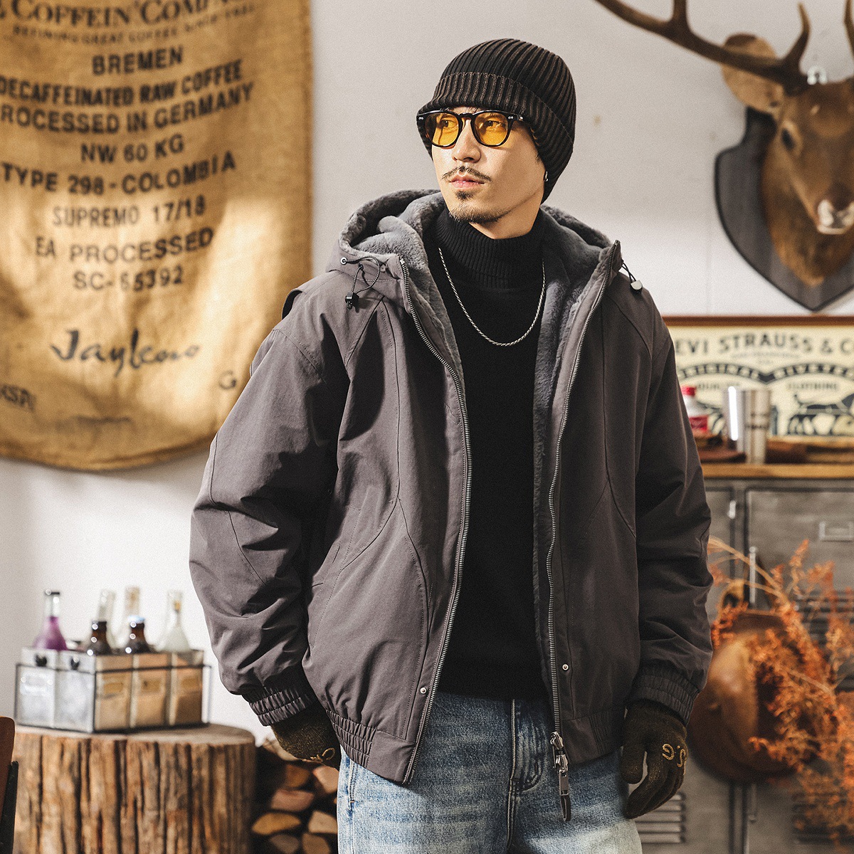 雙面穿仿貂絨座山雕外套男冬季男士棉服加厚棉襖冬裝美式復古棉衣