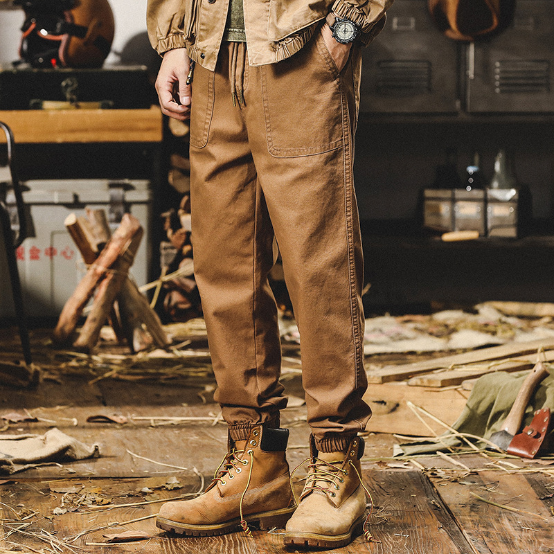 美式重磅工裝褲男春秋款束口褲子2024新款簡約百搭寬鬆直筒休閒褲