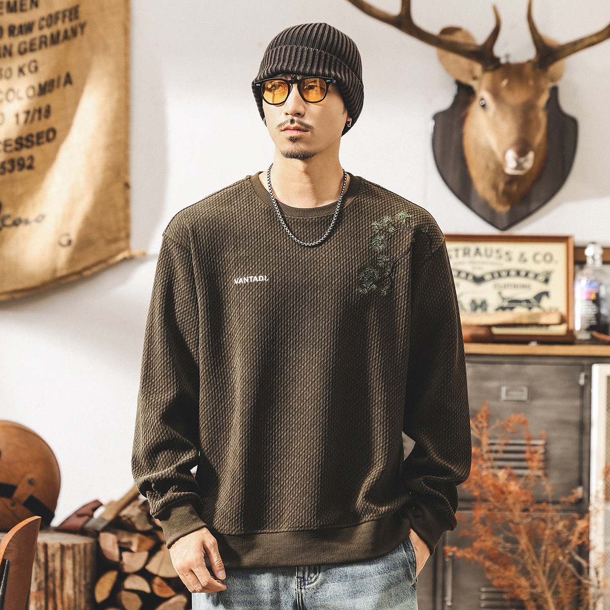 新中式繡花國潮400g重磅歐絨棉衛衣男春秋款潮牌復古寬鬆男士上衣