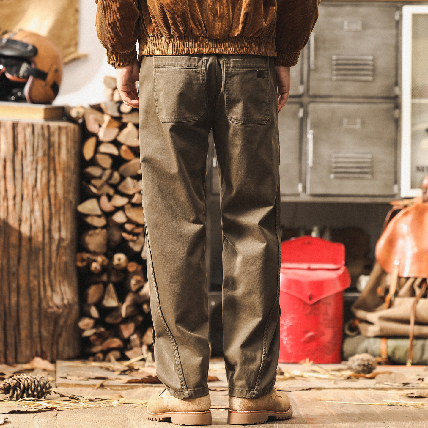 美式復古秋季褲子男2025新款寬鬆直筒男士休閒褲拼接潮牌工裝褲男